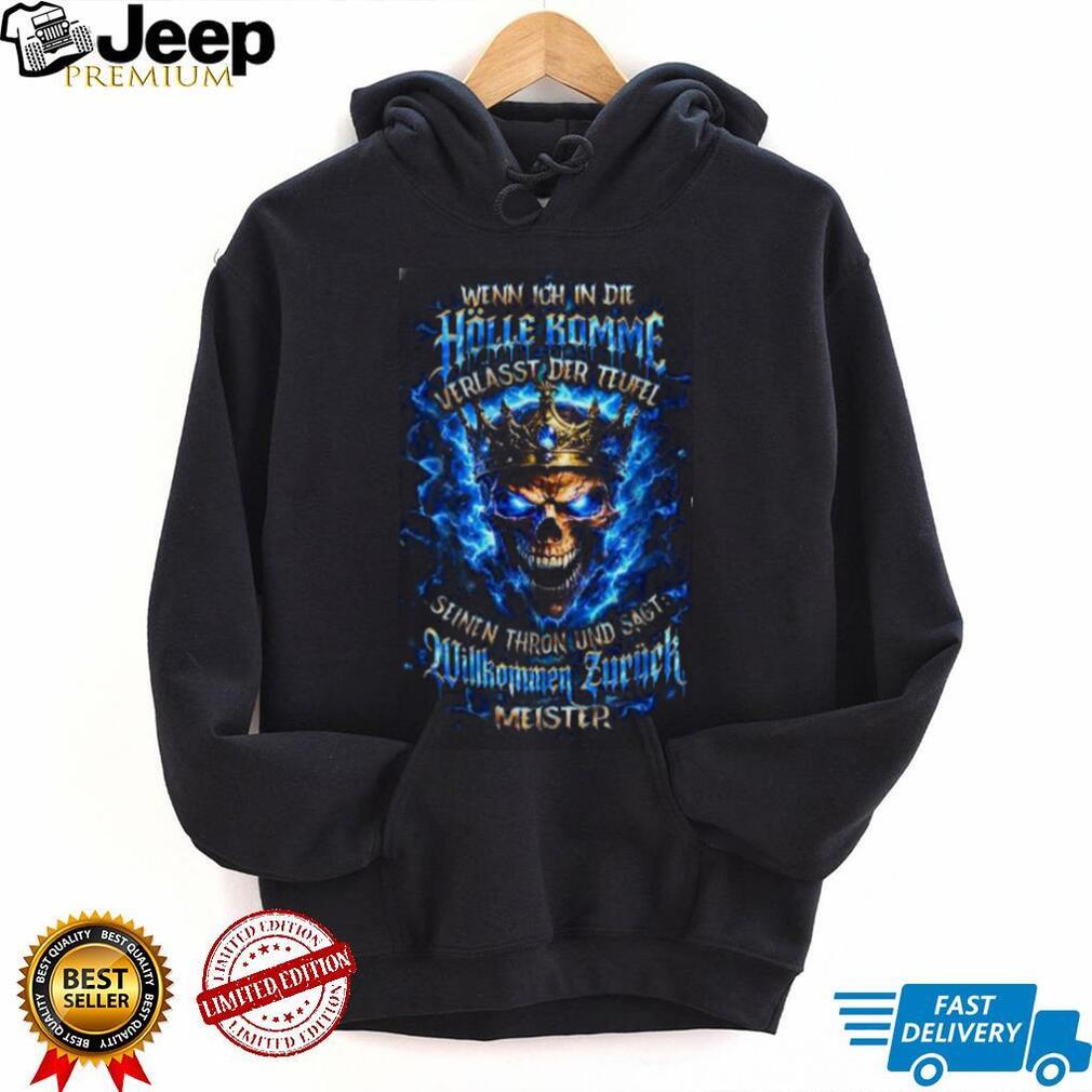 German Blue Fire Skull “Willkommen Zurück Meister” Biker T Shirt