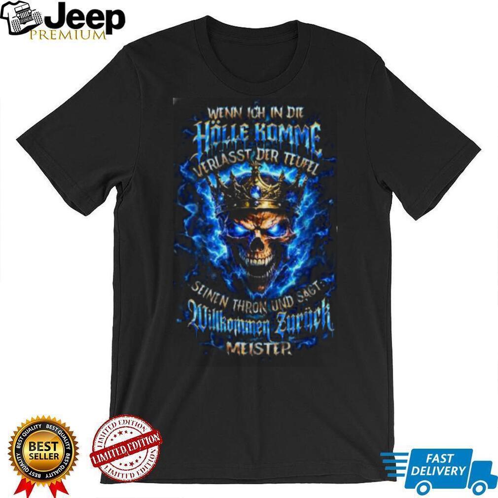 German Blue Fire Skull “Willkommen Zurück Meister” Biker T Shirt