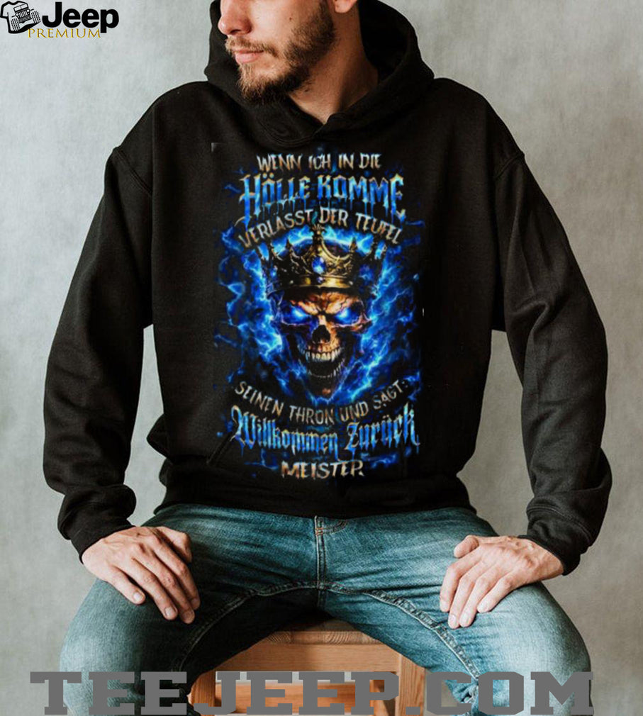 German Blue Fire Skull “Willkommen Zurück Meister” Biker T Shirt
