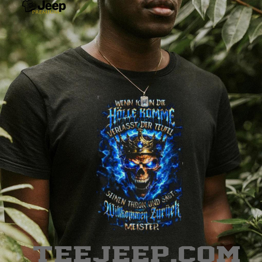 German Blue Fire Skull “Willkommen Zurück Meister” Biker T Shirt