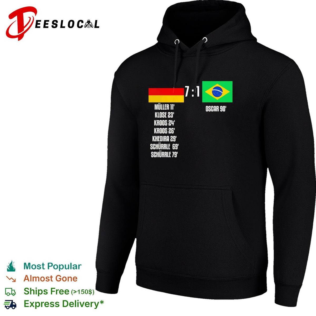 Germany vs Brazil 7 to 1 Scoreboard Muller Klose Kroos Khedira Schurrle Oscar shirt