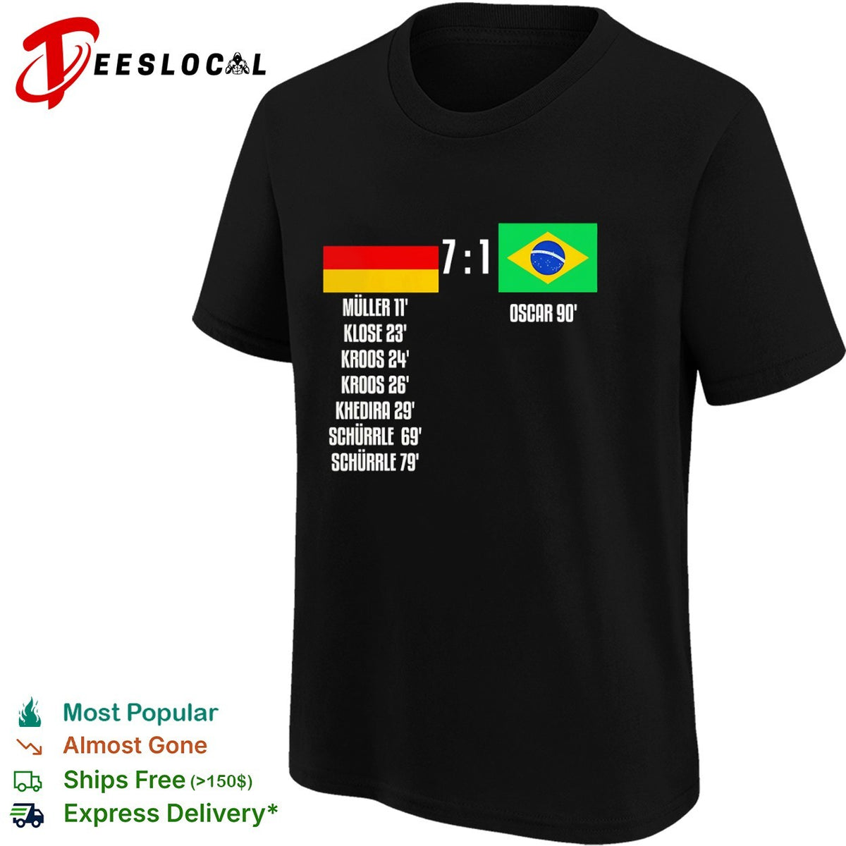 Germany vs Brazil 7 to 1 Scoreboard Muller Klose Kroos Khedira Schurrle Oscar shirt