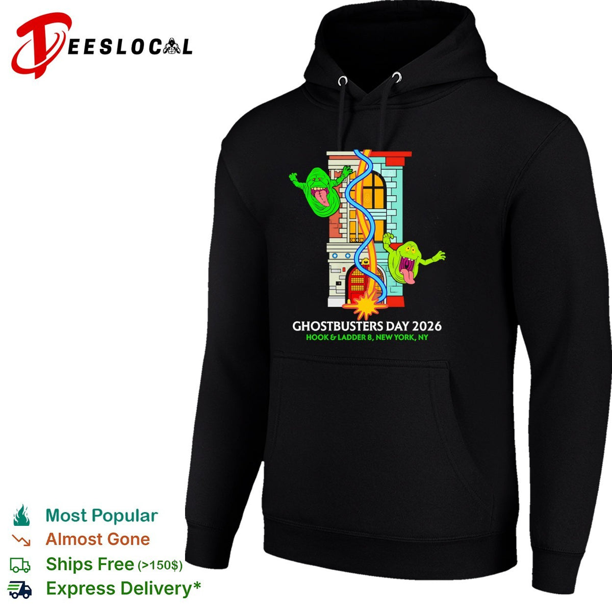 Ghostbusters Day 2026 Hook and Ladder 8 New York NY Slimer Firehouse Graphic shirt