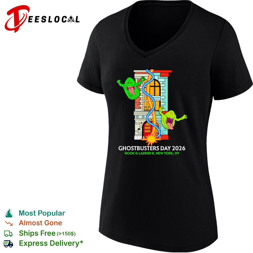Ghostbusters Day 2026 Hook and Ladder 8 New York NY Slimer Firehouse Graphic shirt