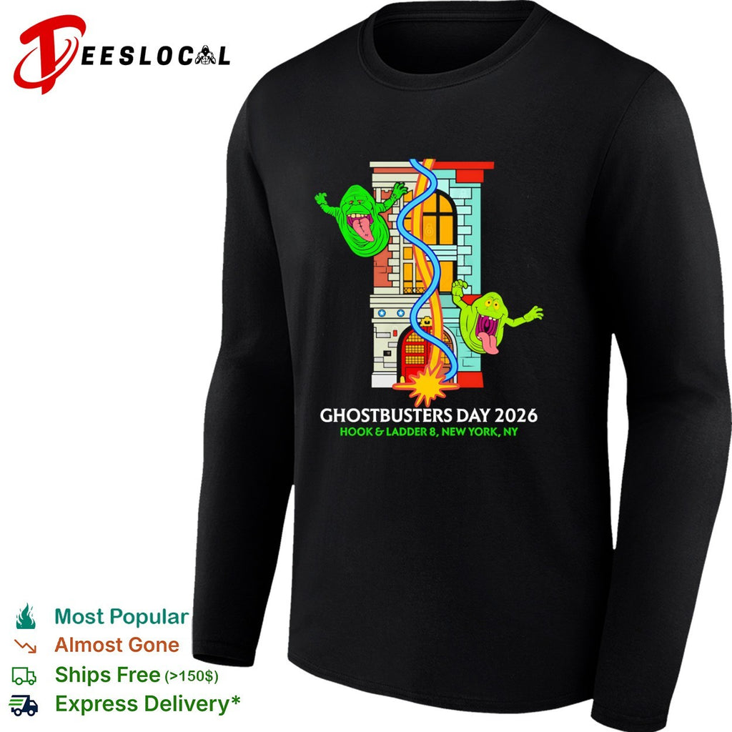 Ghostbusters Day 2026 Hook and Ladder 8 New York NY Slimer Firehouse Graphic shirt