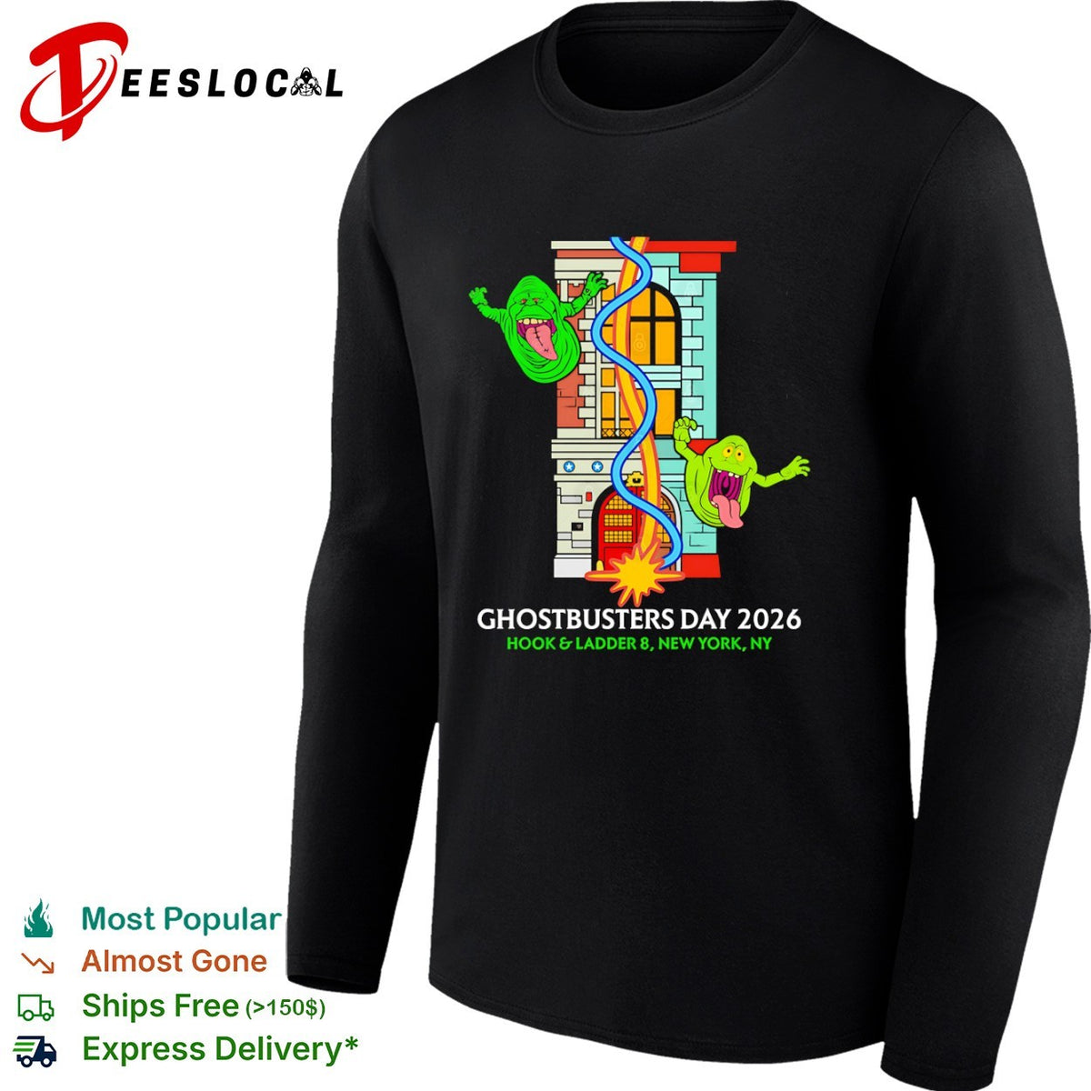 Ghostbusters Day 2026 Hook and Ladder 8 New York NY Slimer Firehouse Graphic shirt