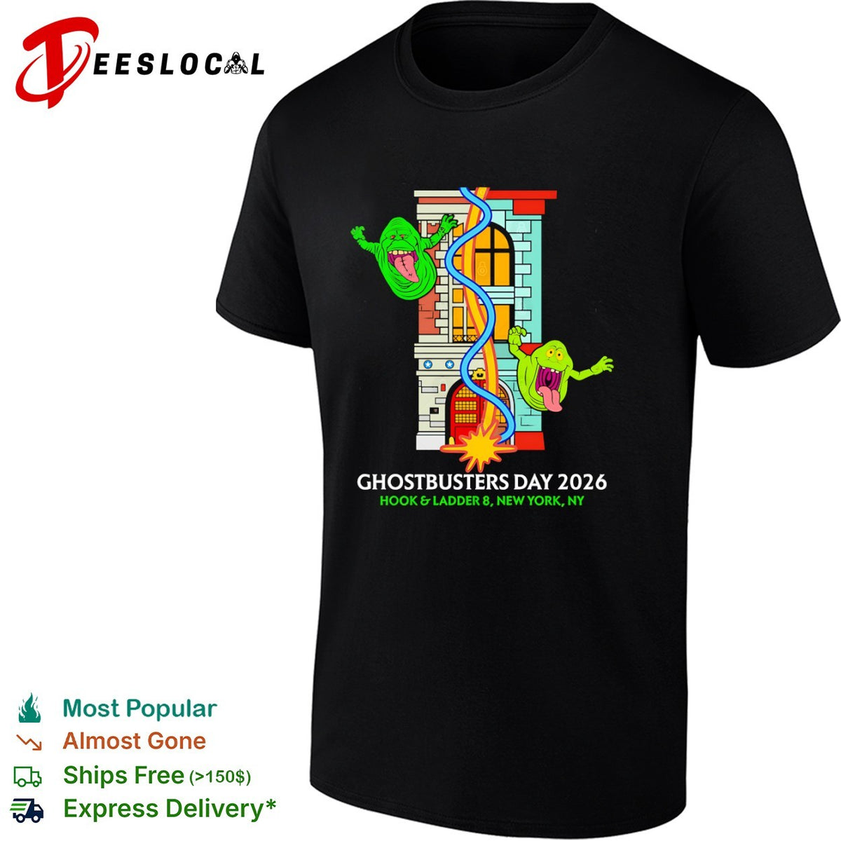 Ghostbusters Day 2026 Hook and Ladder 8 New York NY Slimer Firehouse Graphic shirt