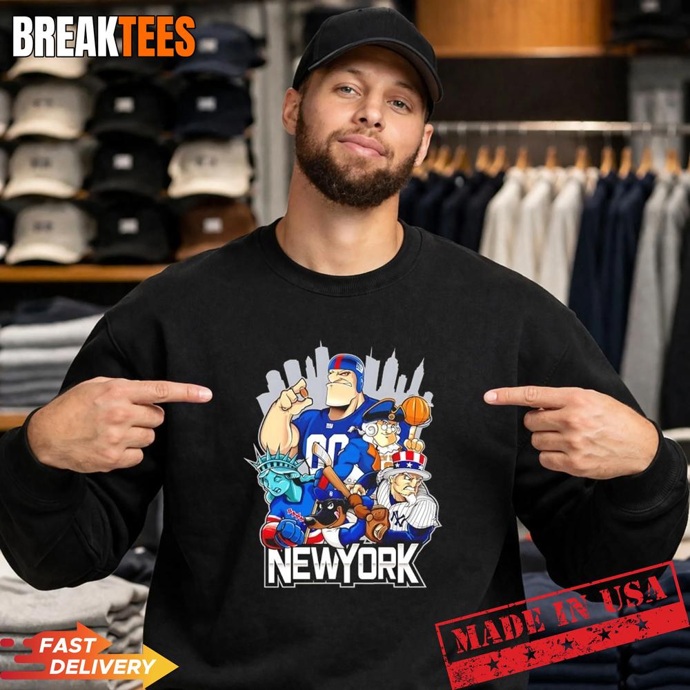 Giants Yankees Rangers Dodgers and Mets New York city skyline mascot T-Shirt