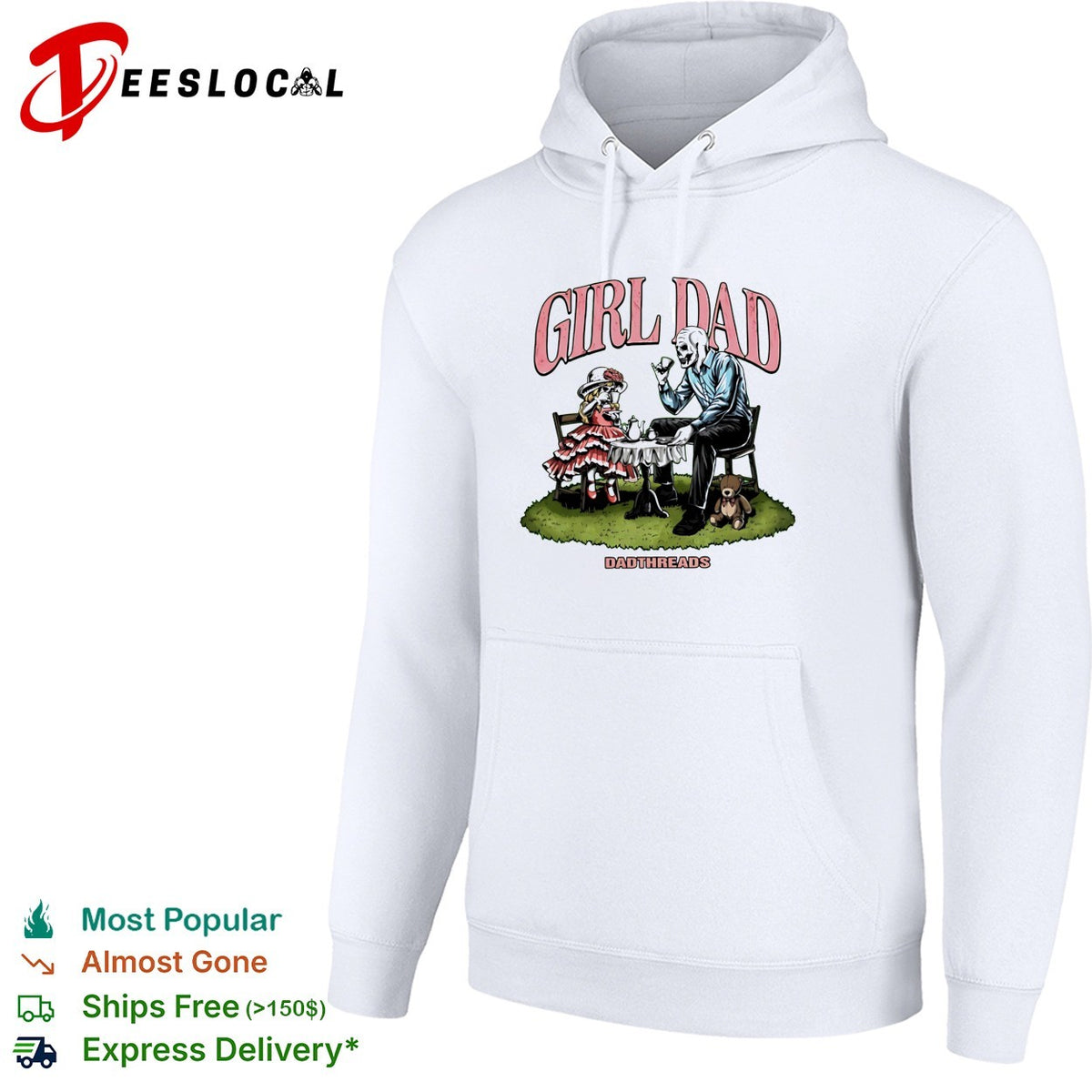 Girl Dad skeleton tea party illustration Dadthreads shirt