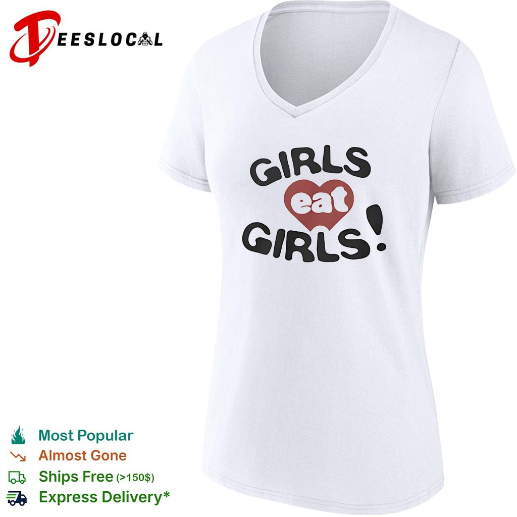 Girls eat girls text red heart aesthetic print design minimalist shirt