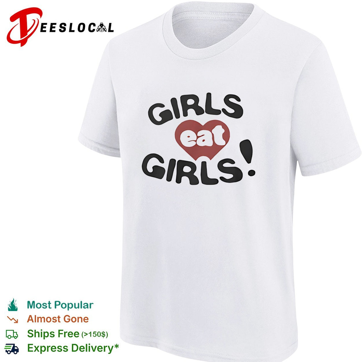 Girls eat girls text red heart aesthetic print design minimalist shirt