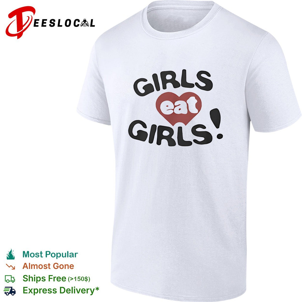 Girls eat girls text red heart aesthetic print design minimalist shirt