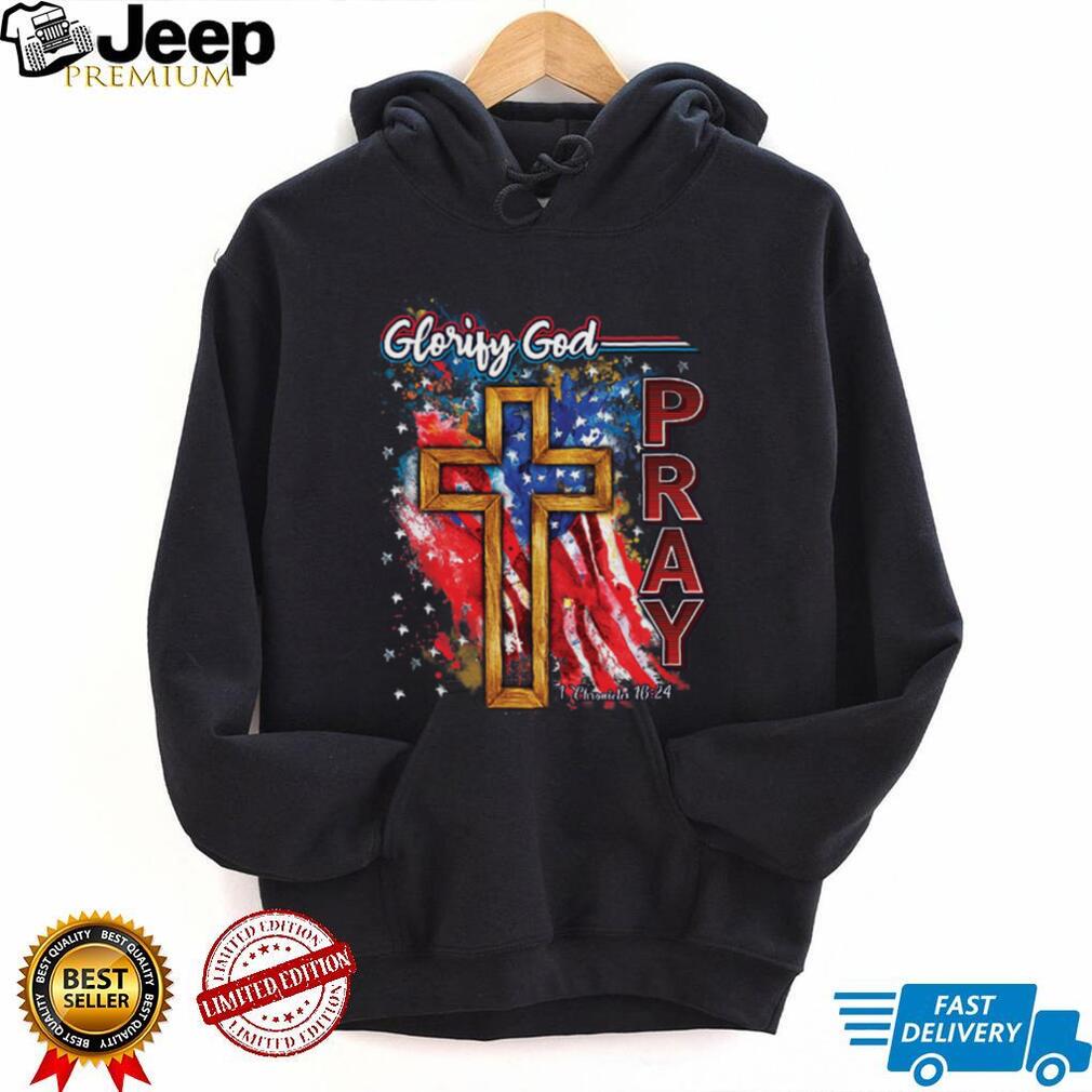 Glorify God Pray American Flag Cross Christian Religious T Shirt