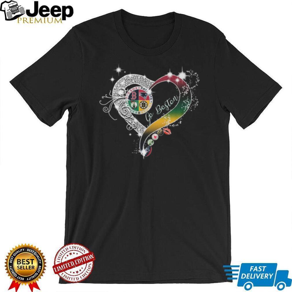 Go Boston Sports Teams Heart Glitter Diamond T Shirt
