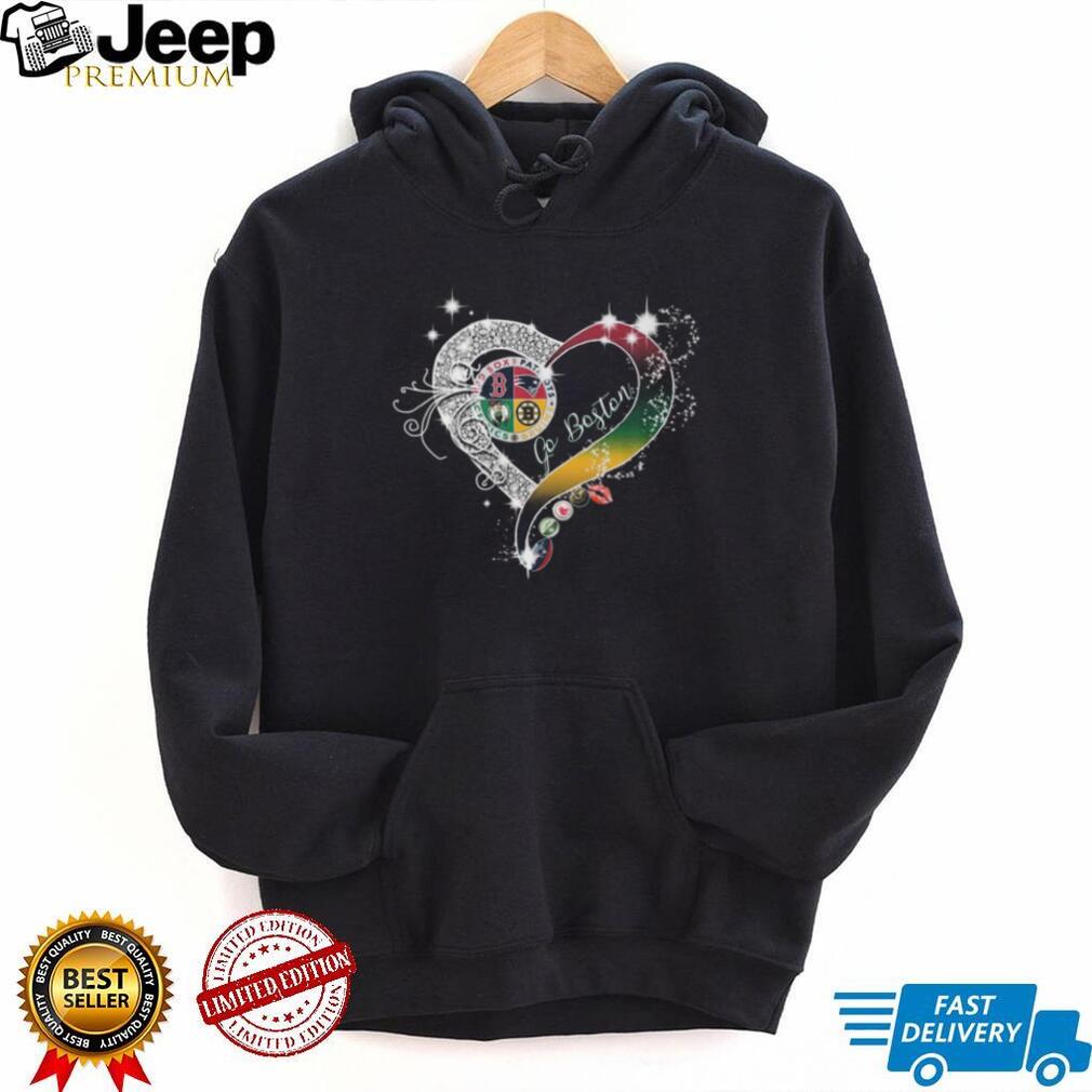 Go Boston Sports Teams Heart Glitter Diamond T Shirt