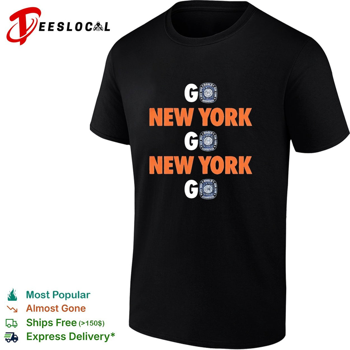 Go New York Go New York Go championship rings bold stacked text shirt