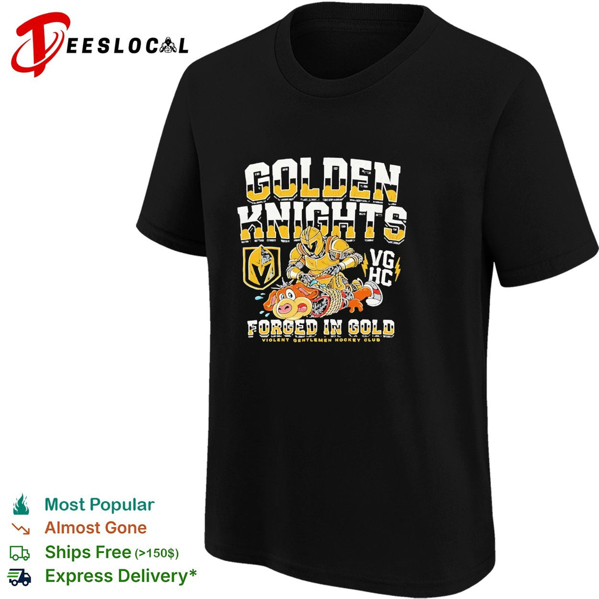 Golden Knights forged in gold VG HC Violent Gentlemen hockey club mascot parody shirt