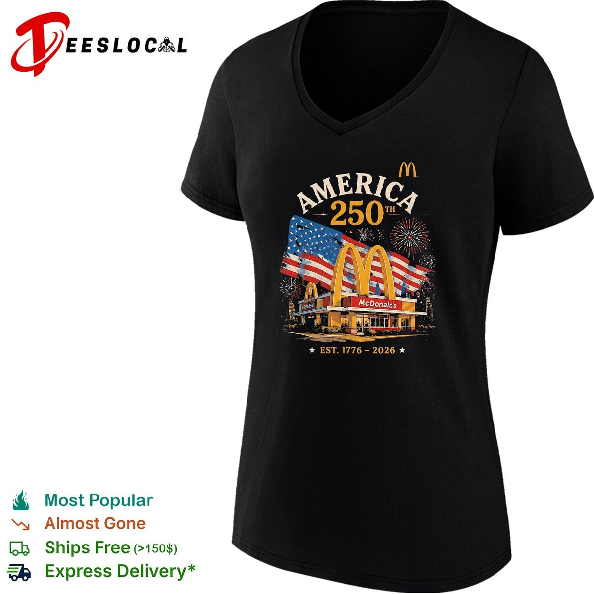 Golden arches restaurant America 250th anniversary fireworks poster shirt