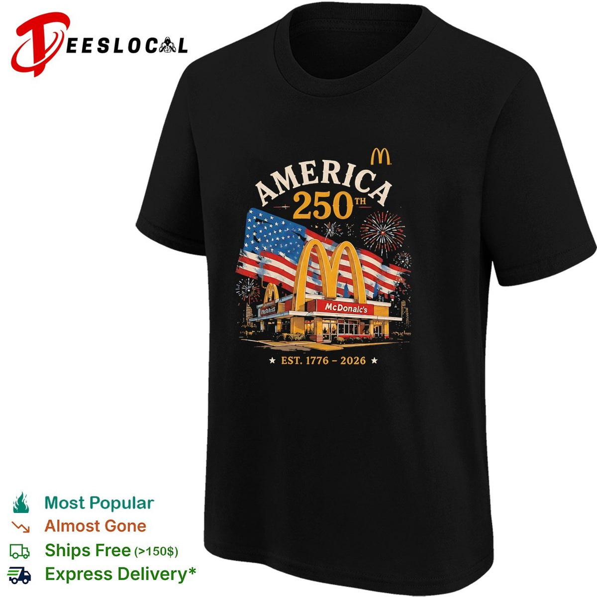 Golden arches restaurant America 250th anniversary fireworks poster shirt