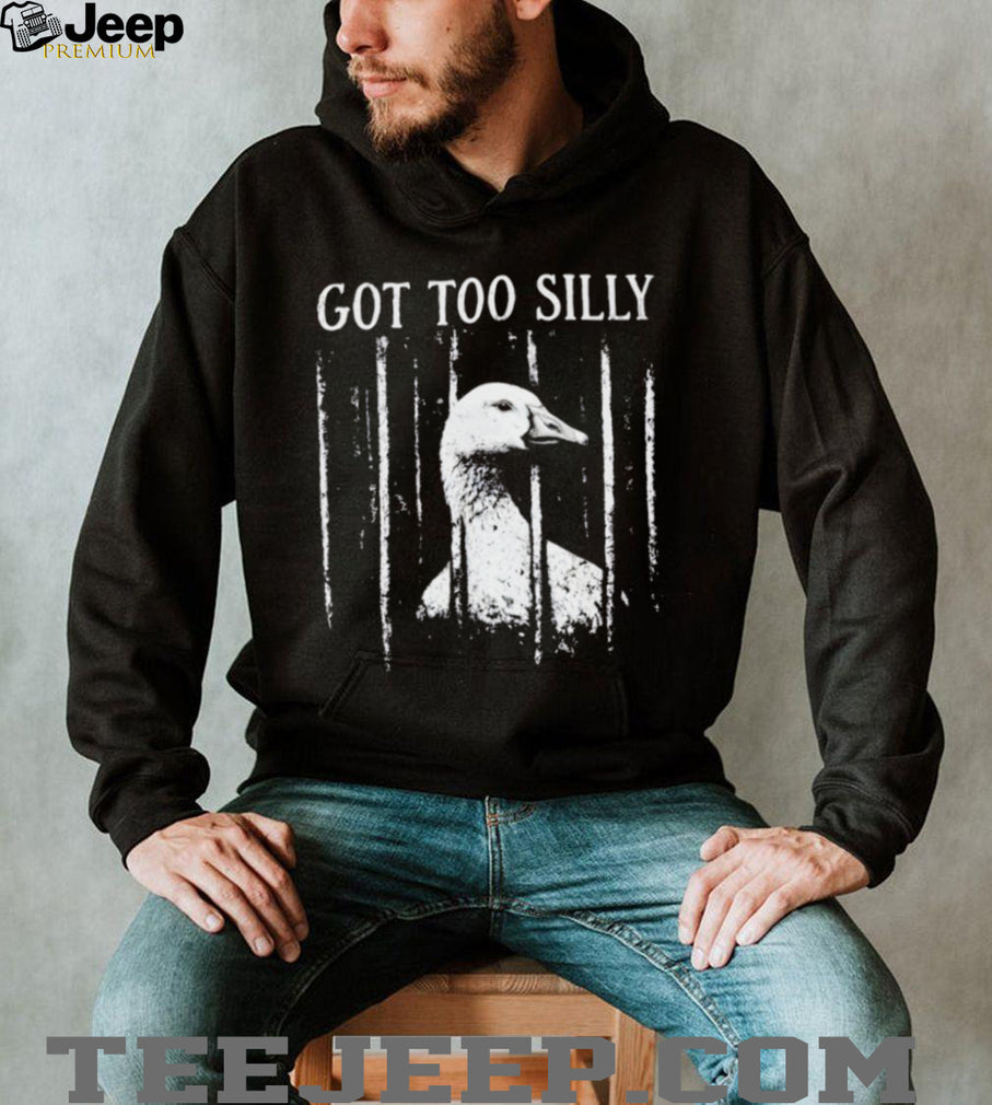 Goose behind bars imprisoned for its Got Too Silly antics on a comfortable shirt