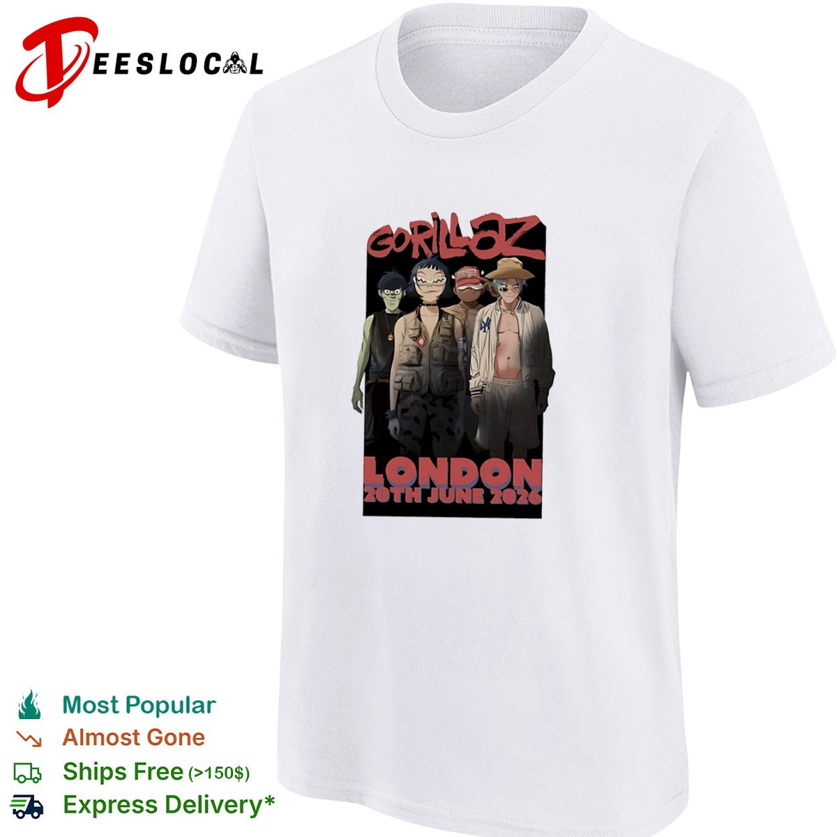 Gorillaz London 20th June 2026 Murdoc Noodle Russel shirt