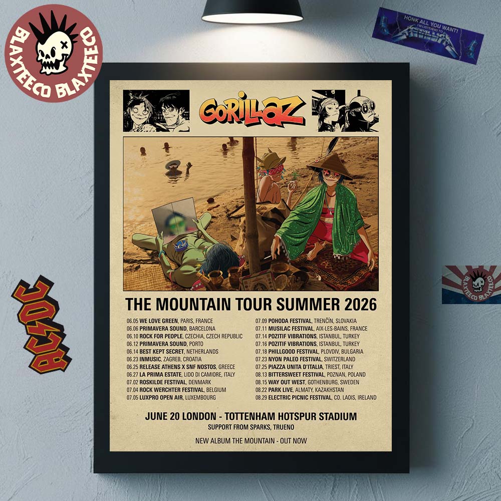 Gorillaz The Mountain Tour Summer 2026 Europe And UK Schedule Dates Home Decor Poster Canvas