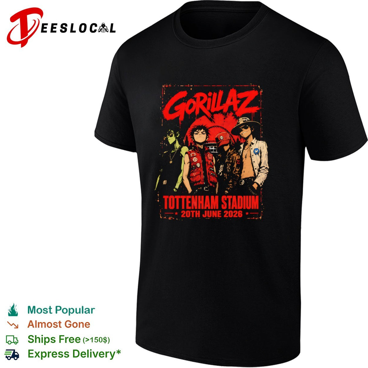 Gorillaz Tottenham Stadium 20th June 2026 shirt