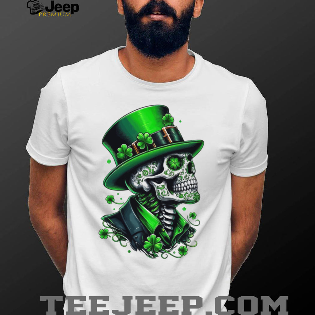 Gothic St. Patrick’s Day Sugar Skull Skeleton with Green Top T Shirt