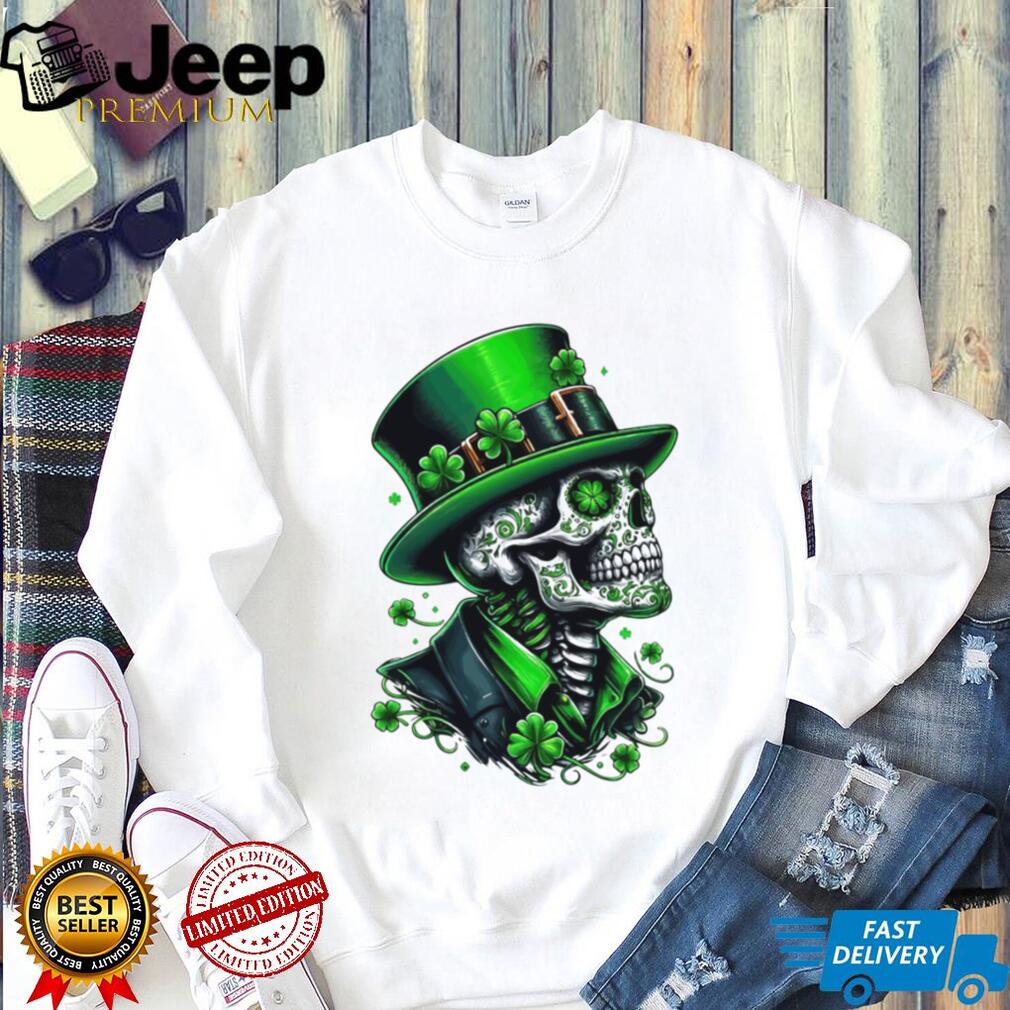 Gothic St. Patrick’s Day Sugar Skull Skeleton with Green Top T Shirt