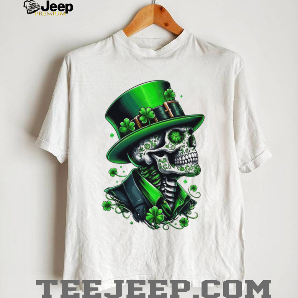 Gothic St. Patrick’s Day Sugar Skull Skeleton with Green Top T Shirt