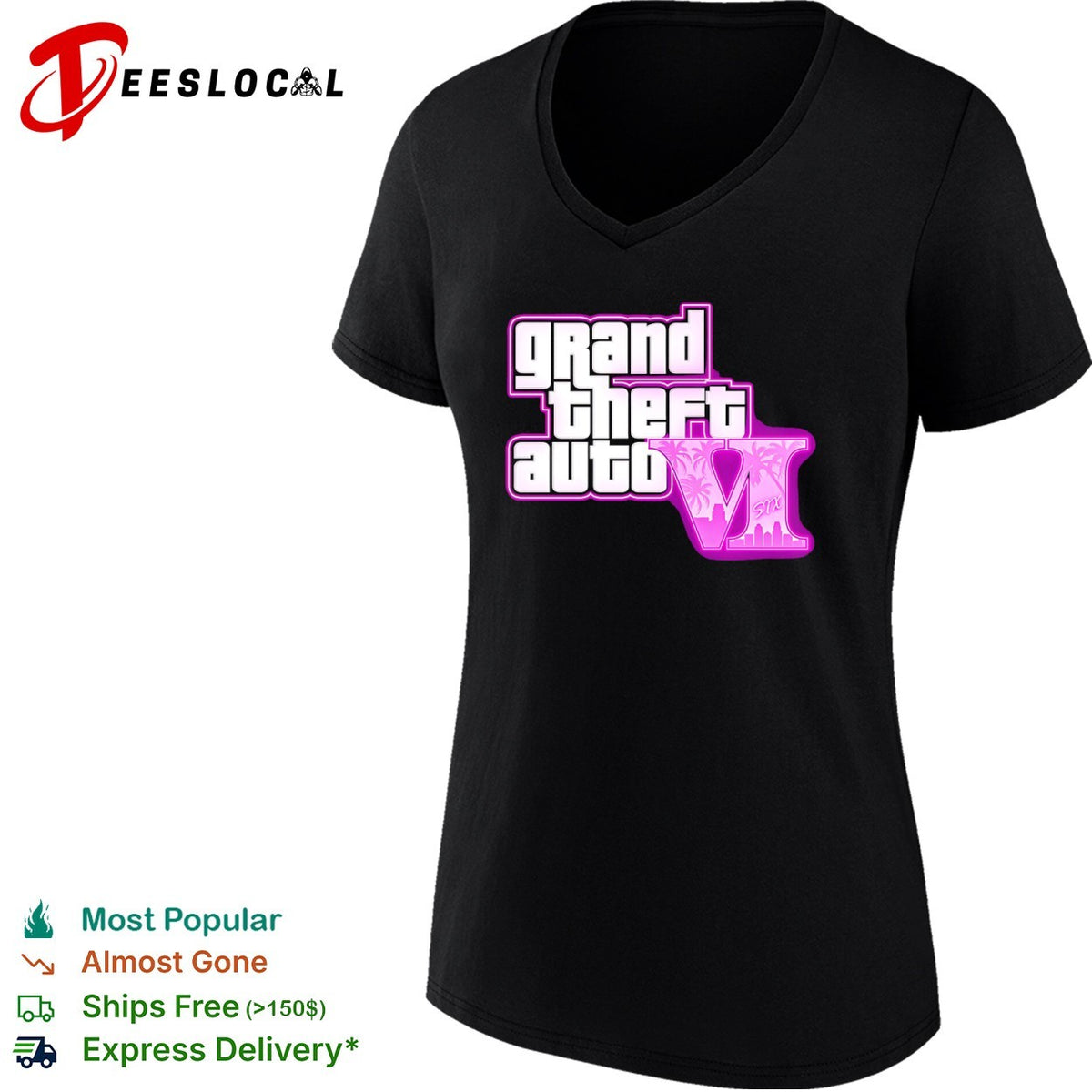 Grand Theft Auto VI video game neon logo six shirt