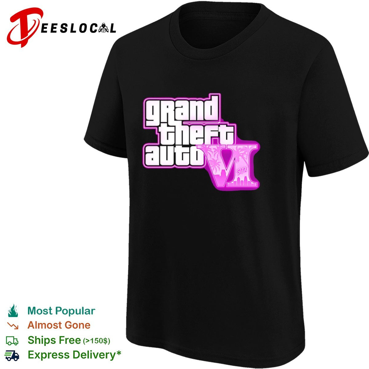 Grand Theft Auto VI video game neon logo six shirt