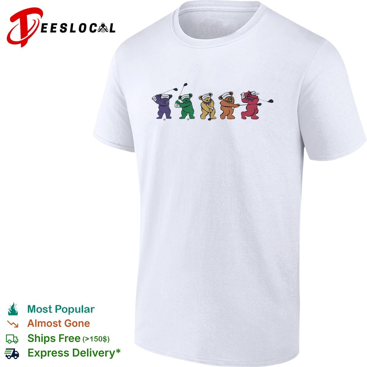 Grateful Dead Dancing Bears Golf Swing Sequence Shirt