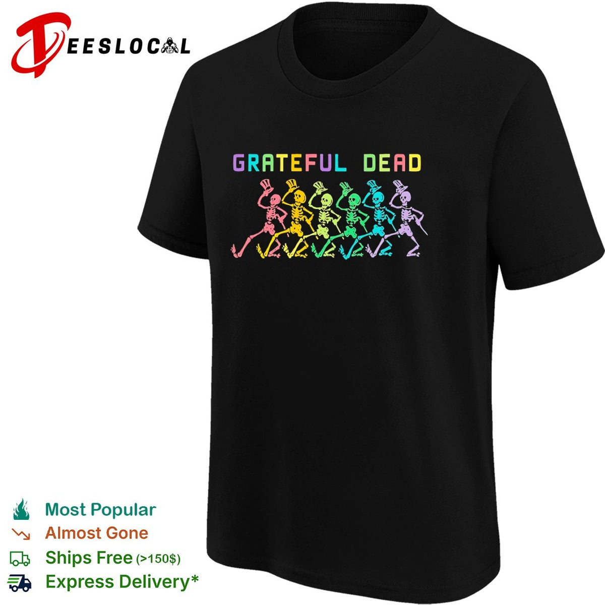 Grateful Dead Dancing Skeletons Rainbow Logo Band Music shirt