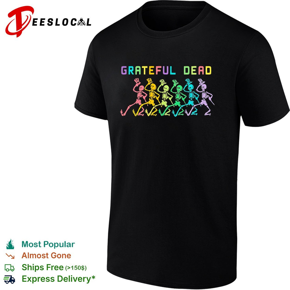 Grateful Dead Dancing Skeletons Rainbow Logo Band Music shirt