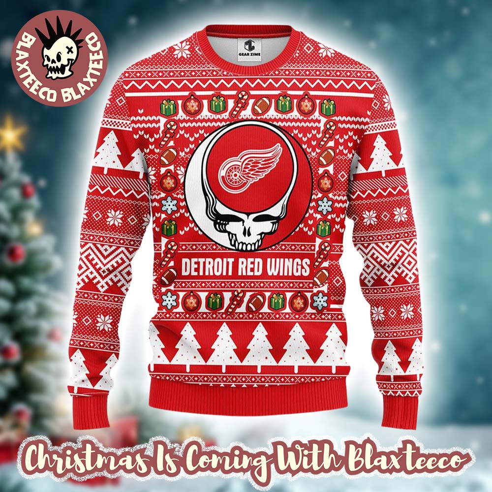 Grateful Dead X NHL Detroit Red Wings Stealie Logo Ugly Christmas Sweater