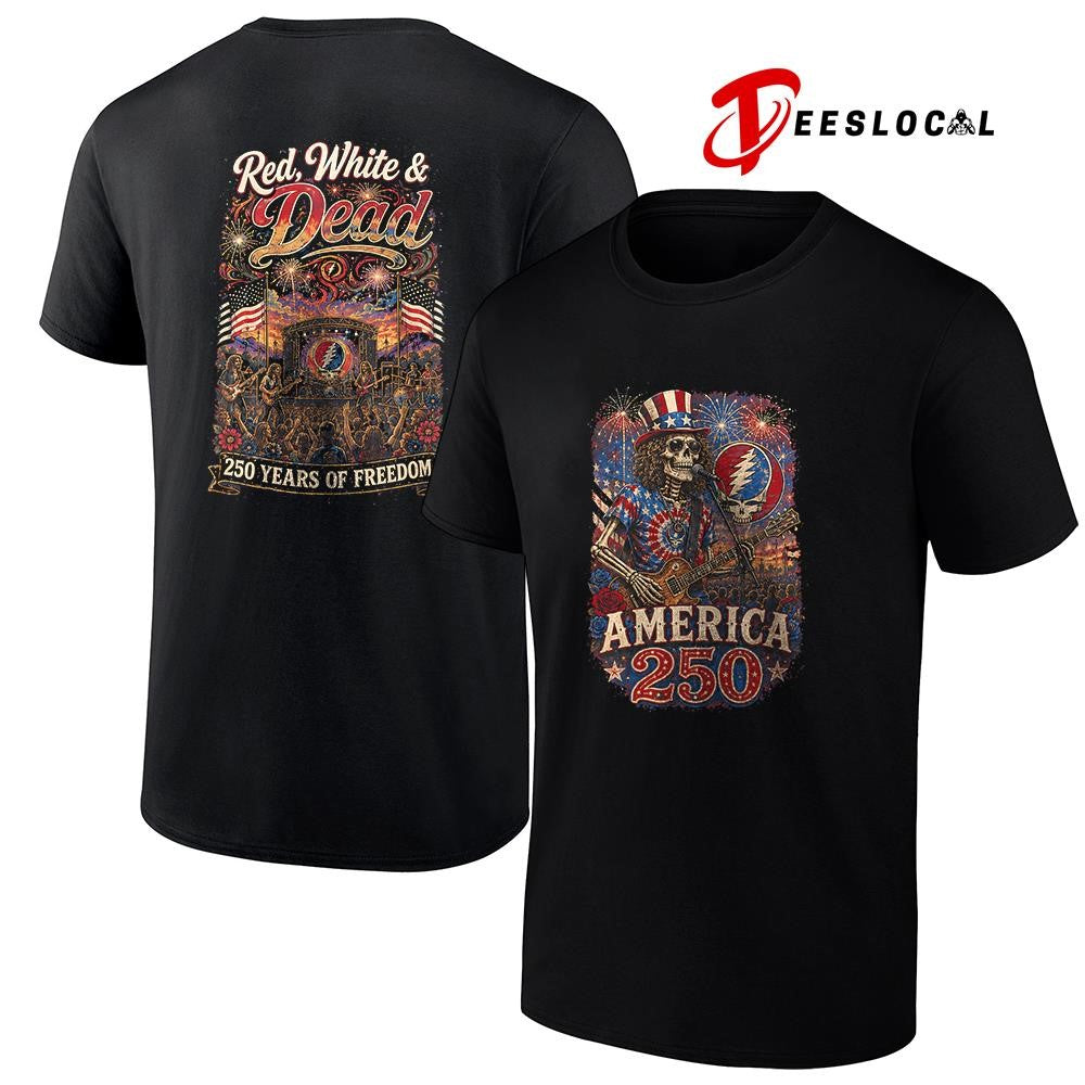 Grateful Dead red white and 250 years of freedom graphic shirt
