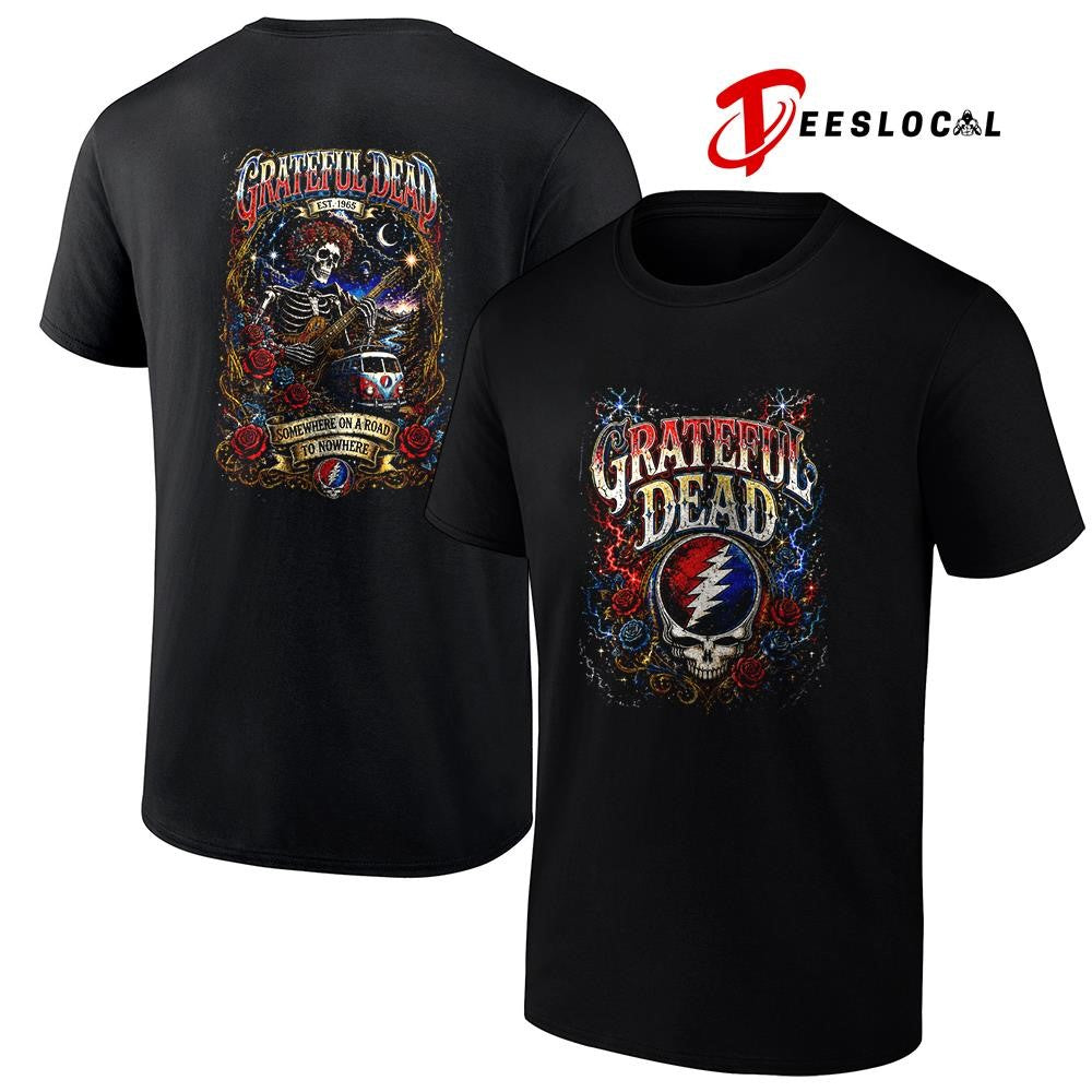 Grateful Dead somewhere on a road to nowhere skeleton graphic shirt