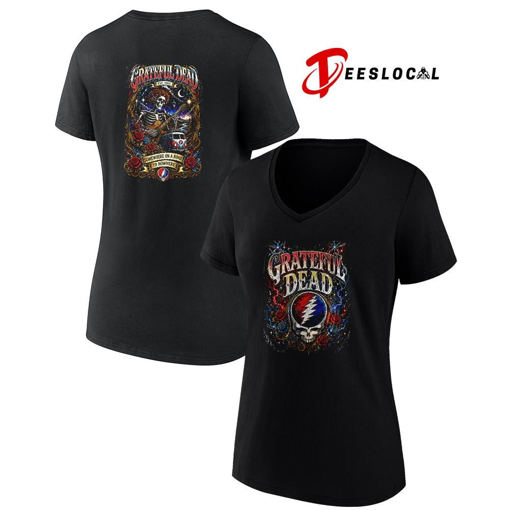 Grateful Dead somewhere on a road to nowhere skeleton graphic shirt