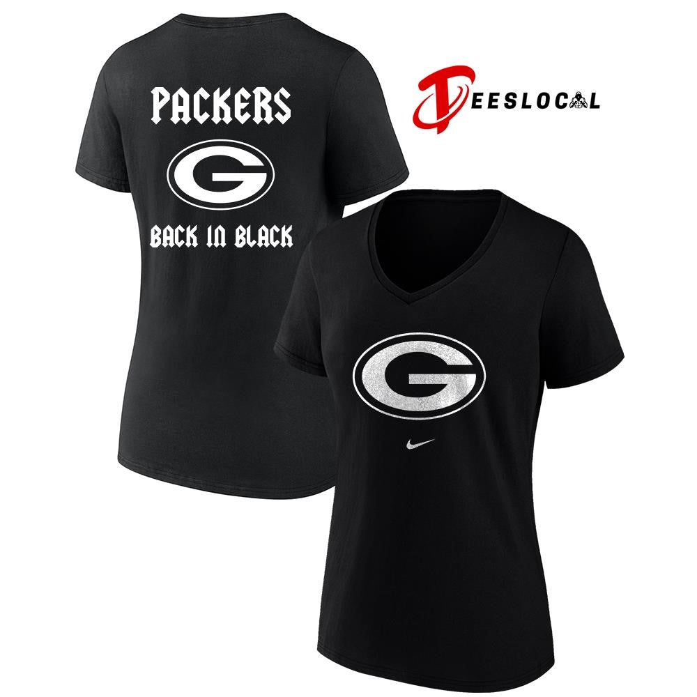 Green Bay Packers back in black logo shirt