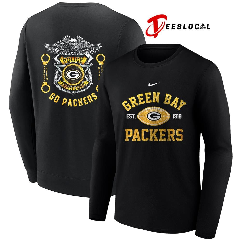 Green Bay Packers law enforcement tribute protect and serve logo shirt