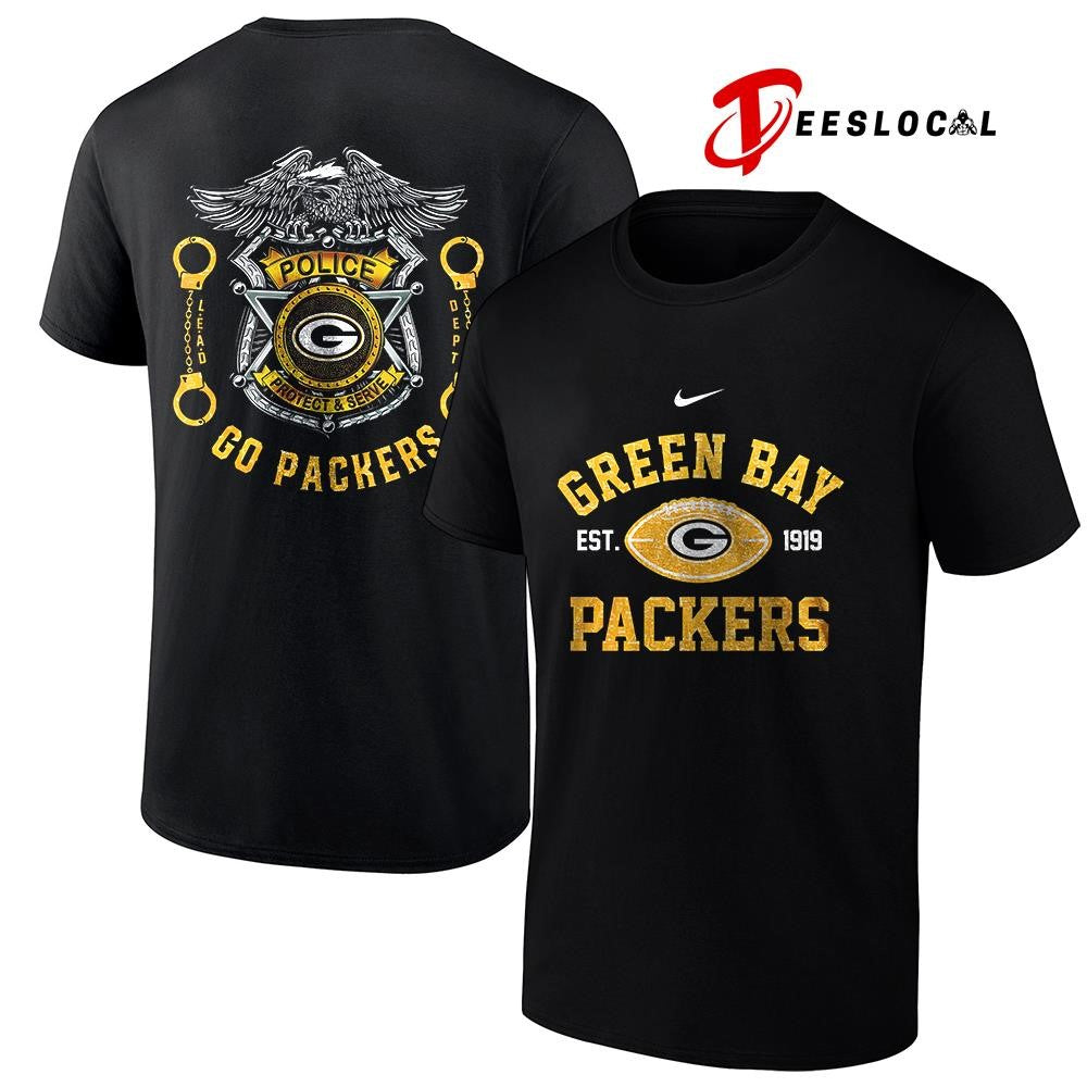 Green Bay Packers law enforcement tribute protect and serve logo shirt