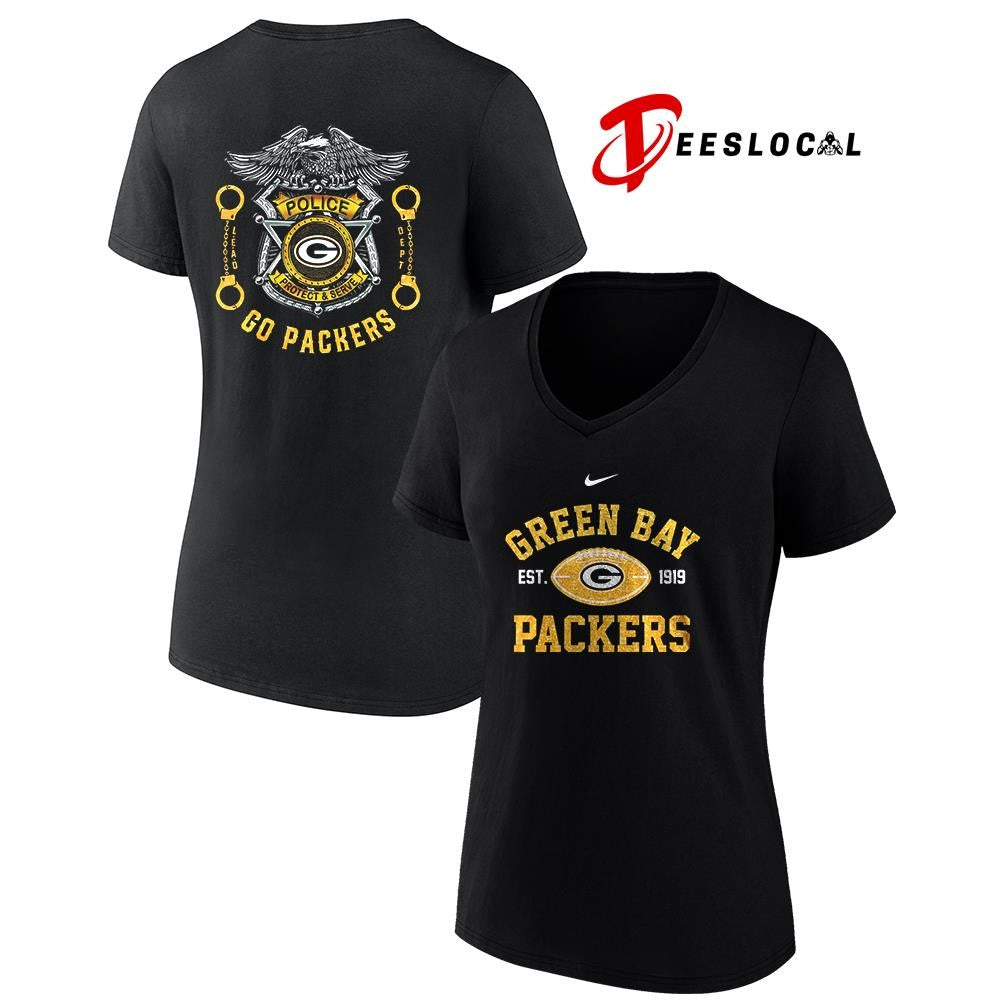Green Bay Packers law enforcement tribute protect and serve logo shirt