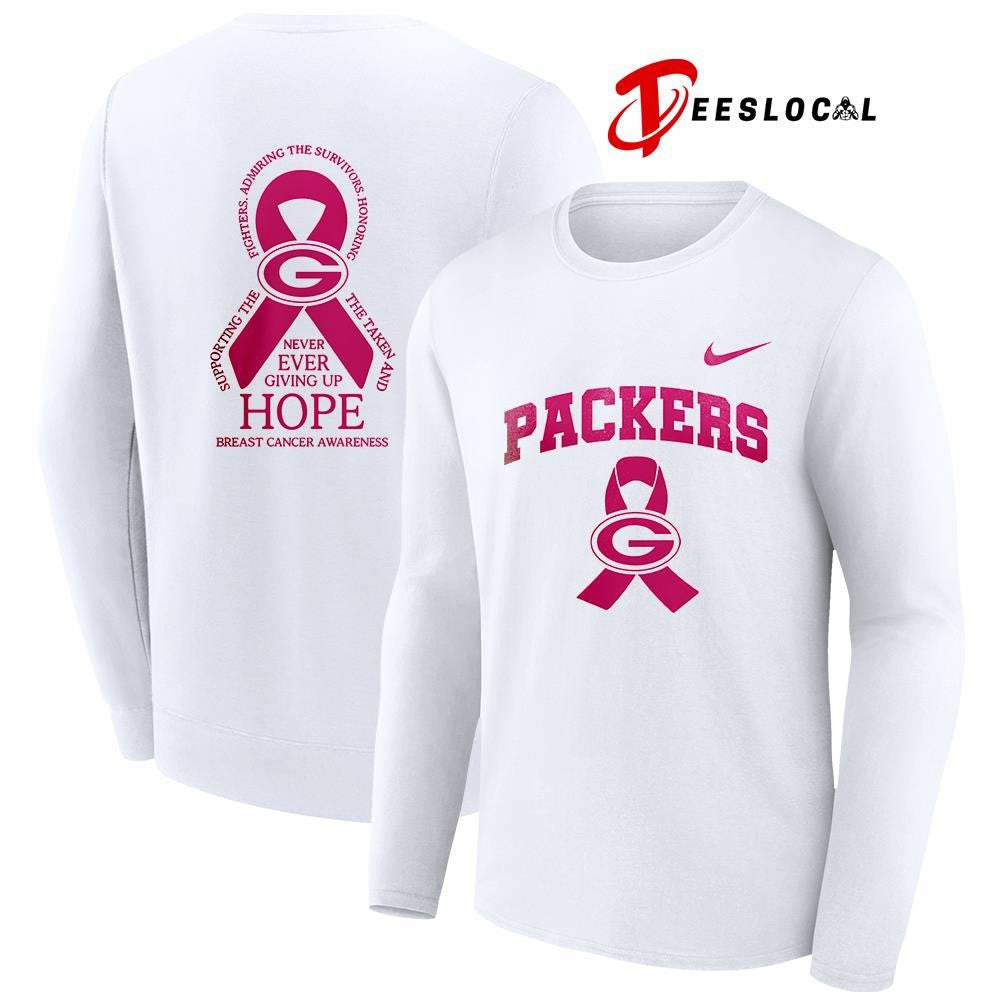 Green Bay Packers never ever giving up hope breast cancer awareness shirt