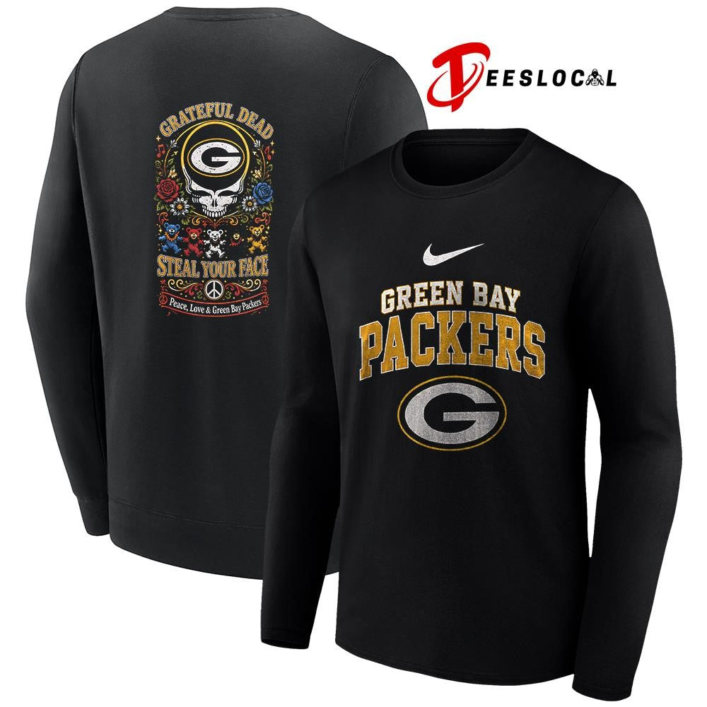 Green Bay Packers x Grateful Dead steal your face peace love logo shirt