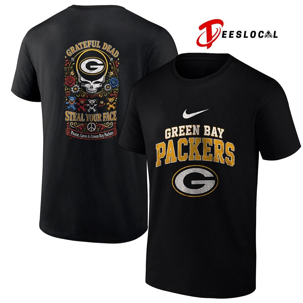 Green Bay Packers x Grateful Dead steal your face peace love logo shirt
