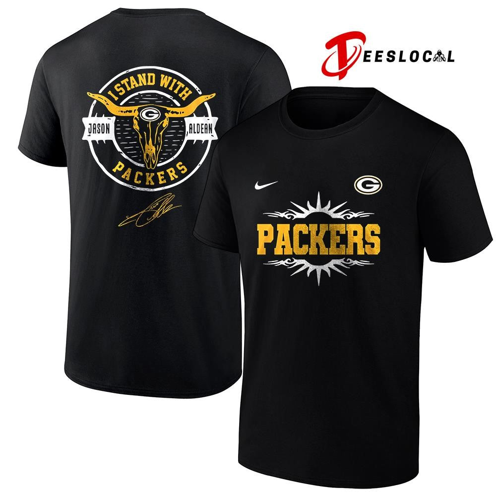 Green Bay Packers x Jason Aldean I stand signature logo shirt
