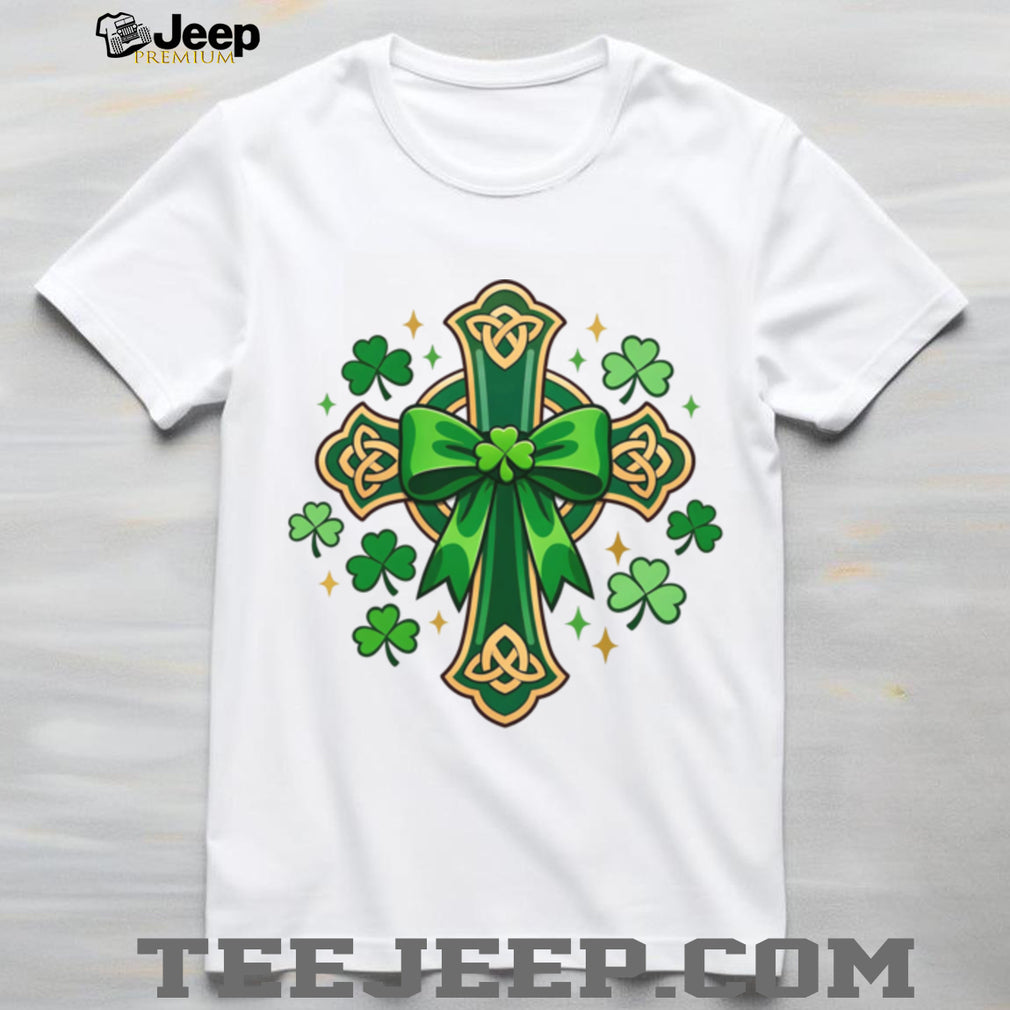 Green Celtic Cross with Shamrocks Irish Heritage Tee