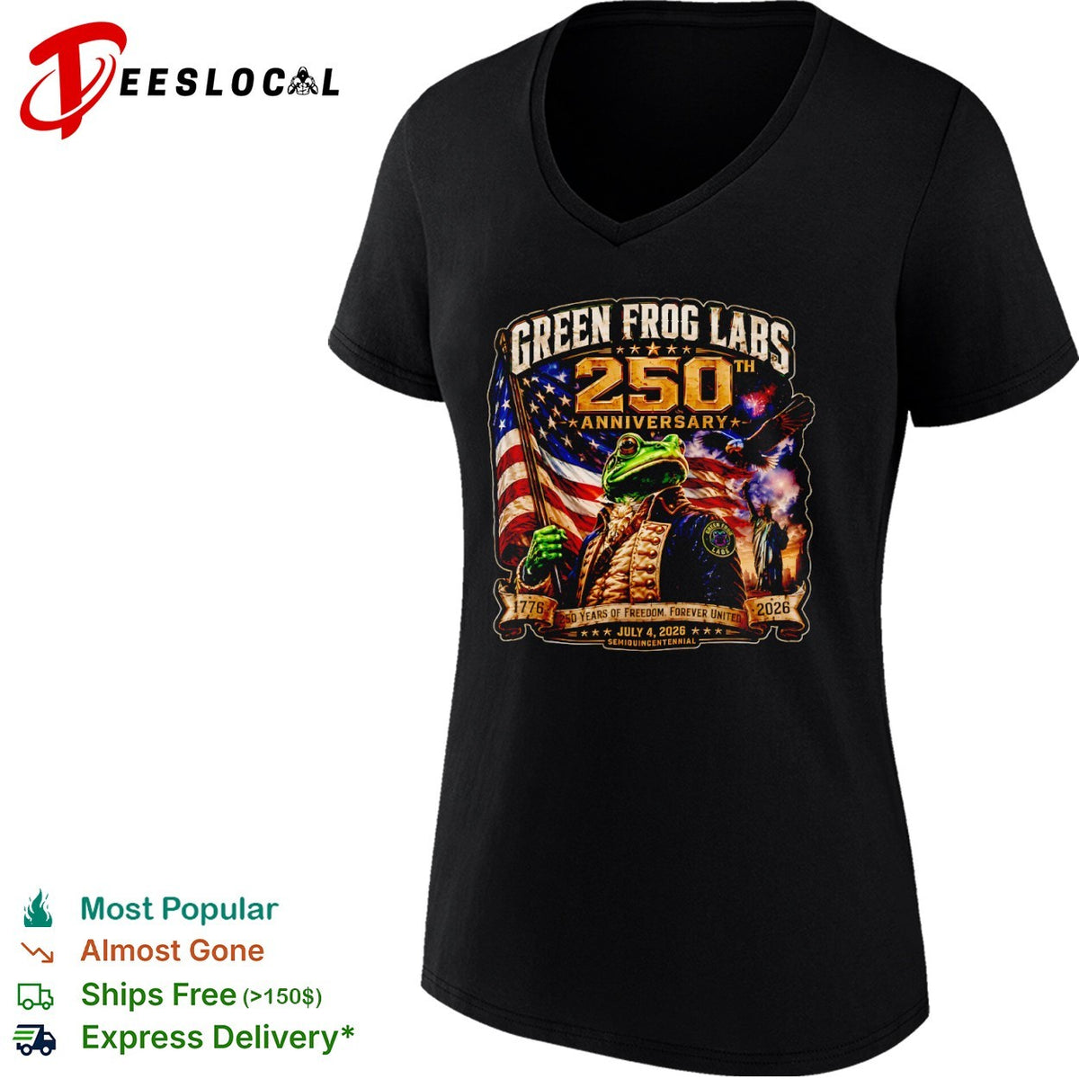 Green Frog Labs 250th Anniversary 1776 2026 Semiquincentennial Freedom United shirt