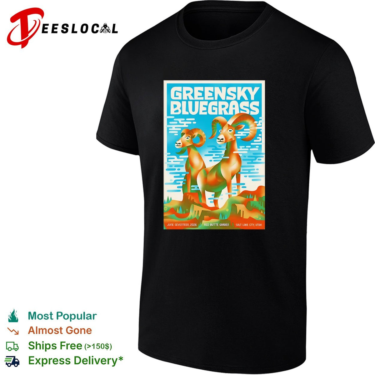 Greensky Bluegrass band concert poster bighorn rams Red Butte Garden Utah graphic shirt